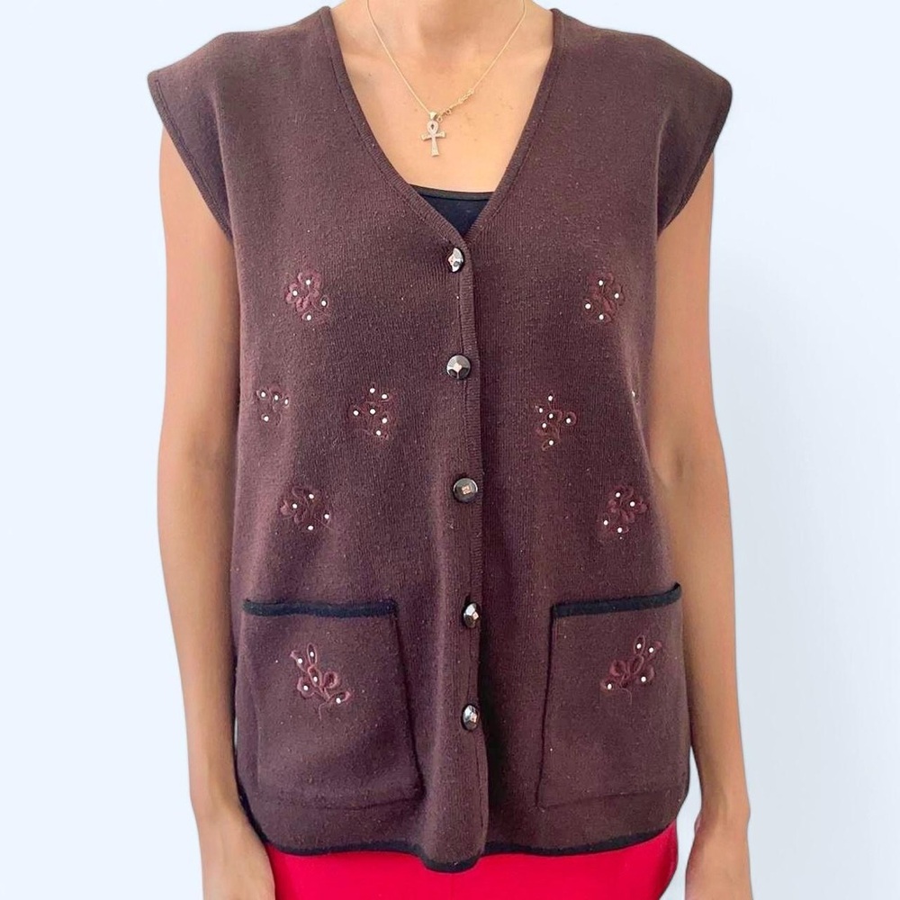 🤎🍂 Vintage Embroidered Knit Vest by H.L 🍂🤎